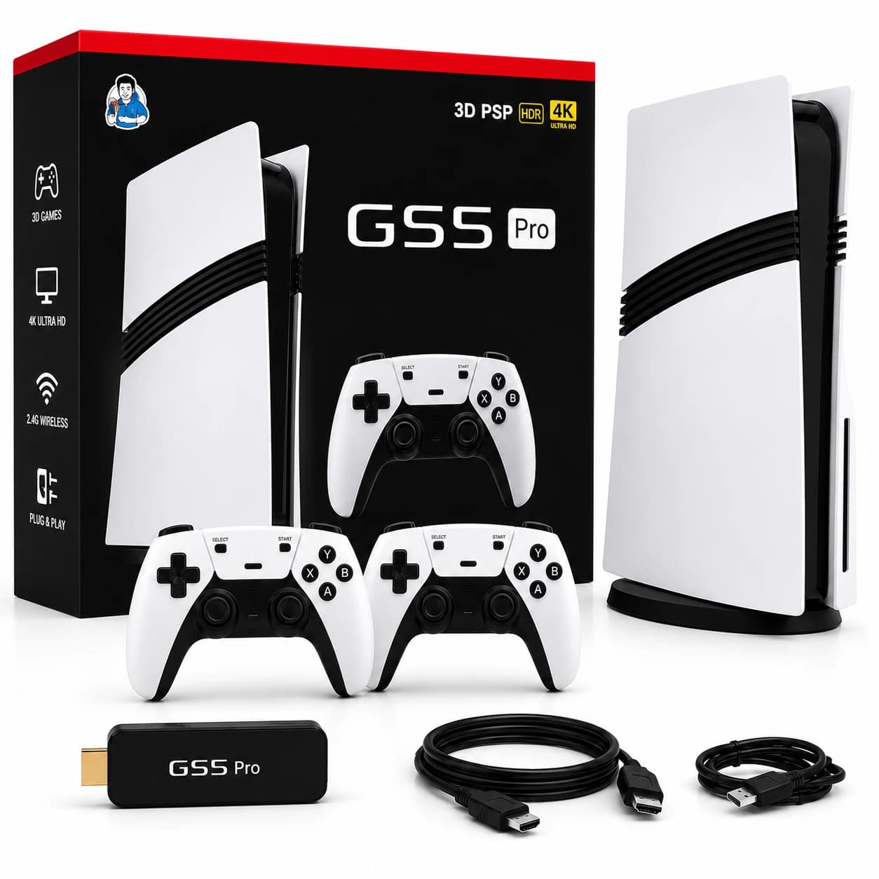 GS5 Pro Wireless Retro Gaming Console | 30,000+ Classic Games | 53 Emulators | Dual 2.4GHz Controllers | HDMI Plug & Play | 64GB TV Gaming Stick for Kids & Adults